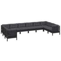 vidaXL 10-tlg. Garten-Lounge-Set mit Kissen Schwarz Kiefernholz