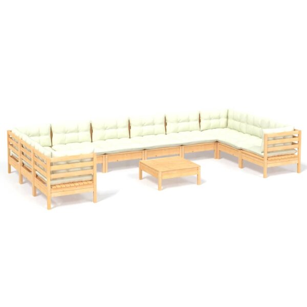 vidaXL 11-tlg. Garten-Lounge-Set mit Creme Kissen Kiefernholz