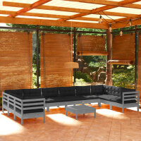 vidaXL 11-tlg. Garten-Lounge-Set mit Kissen Grau Kiefernholz