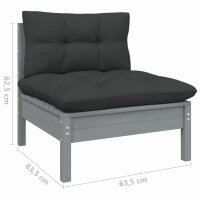 vidaXL 11-tlg. Garten-Lounge-Set mit Kissen Grau Kiefernholz