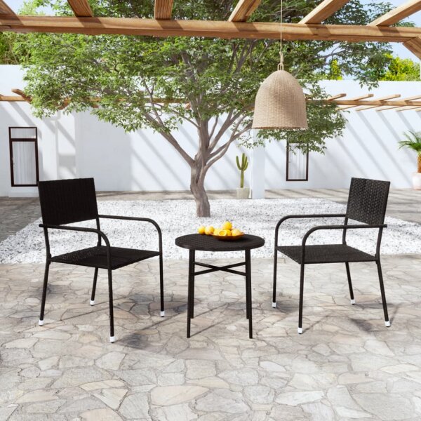 vidaXL 3-tlg. Garten-Essgruppe Poly Rattan Schwarz