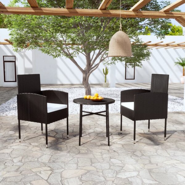 vidaXL 3-tlg. Garten-Essgruppe Poly Rattan Schwarz