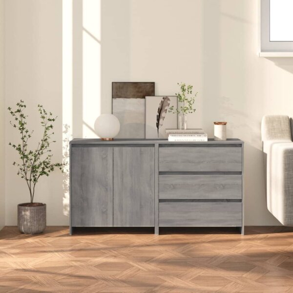 vidaXL 2-tlg. Sideboard Grau Sonoma Holzwerkstoff