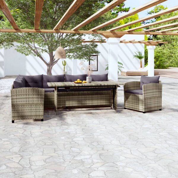 vidaXL 3-tlg. Garten-Lounge-Set mit Kissen Poly Rattan Grau