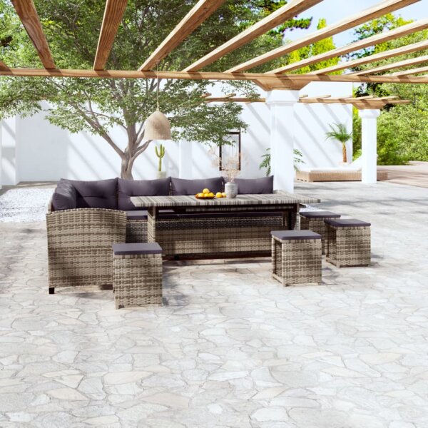 vidaXL 6-tlg. Garten-Lounge-Set mit Kissen Poly Rattan Grau