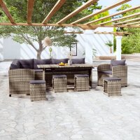 vidaXL 7-tlg. Garten-Lounge-Set mit Auflagen Poly Rattan Grau