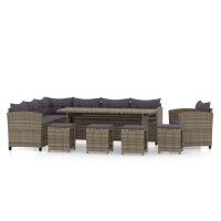 vidaXL 7-tlg. Garten-Lounge-Set mit Auflagen Poly Rattan Grau