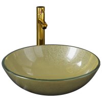 vidaXL Badezimmer Waschbecken mit Wasserhahn und Ablaufgarnitur Gold mattiertes geh&auml;rtetes Glas