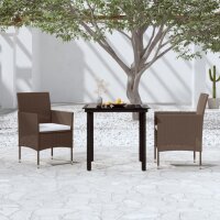 vidaXL 3-tlg. Garten-Essgruppe mit Kissen Braun und Schwarz