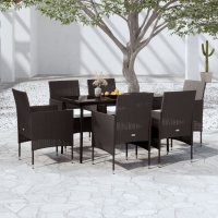 vidaXL 7-tlg. Garten-Essgruppe mit Kissen Schwarz