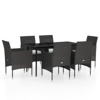 vidaXL 7-tlg. Garten-Essgruppe mit Kissen Schwarz