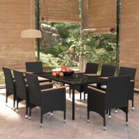 vidaXL 9-tlg. Garten-Essgruppe mit Kissen Schwarz