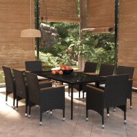 vidaXL 9-tlg. Garten-Essgruppe mit Kissen Schwarz