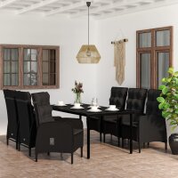 vidaXL 7-tlg. Garten-Essgruppe mit Kissen Schwarz