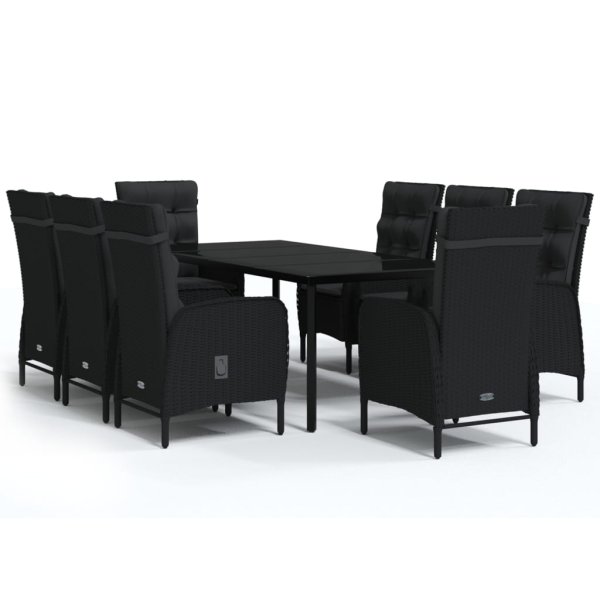 vidaXL 9-tlg. Garten-Essgruppe mit Kissen Schwarz