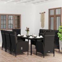 vidaXL 9-tlg. Garten-Essgruppe mit Kissen Schwarz