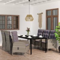 vidaXL 7-tlg. Garten-Essgruppe mit Kissen Grau und Schwarz