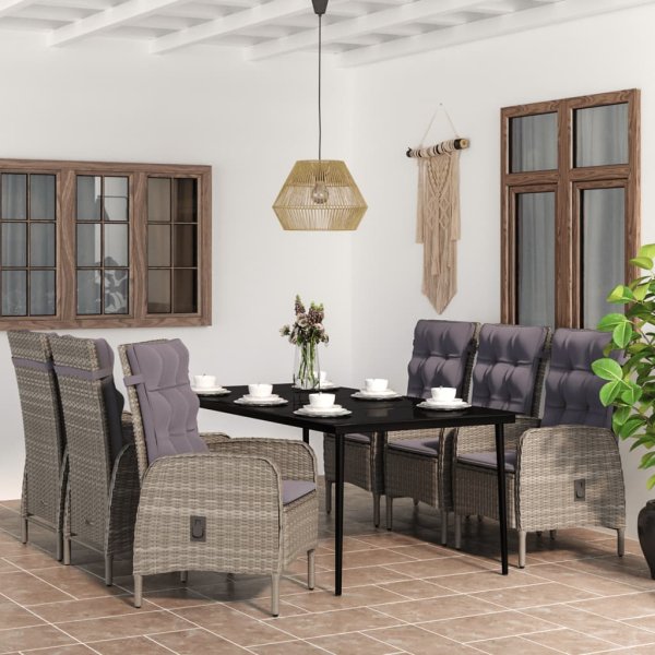 vidaXL 7-tlg. Garten-Essgruppe mit Kissen Grau und Schwarz