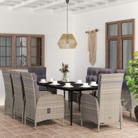vidaXL 9-tlg. Garten-Essgruppe mit Auflagen Grau und Schwarz