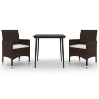 vidaXL 3-tlg. Garten-Essgruppe mit Auflagen Poly Rattan und Glas