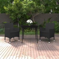 vidaXL 3-tlg. Garten-Essgruppe mit Auflagen Poly Rattan und Glas