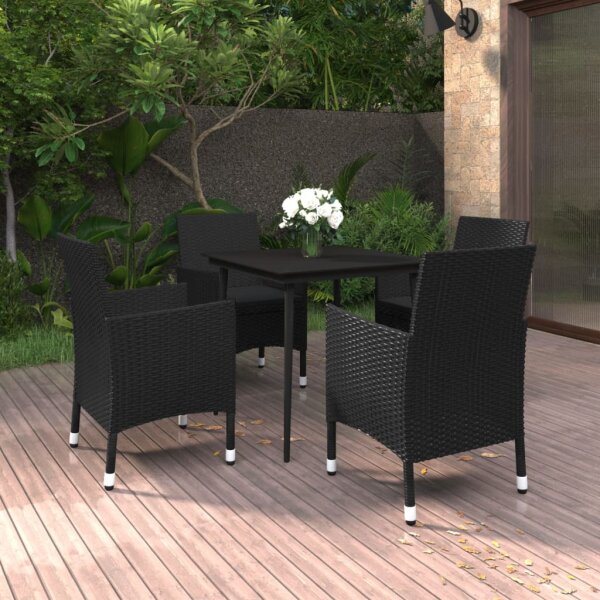 vidaXL 5-tlg. Garten-Essgruppe mit Auflagen Poly Rattan und Glas