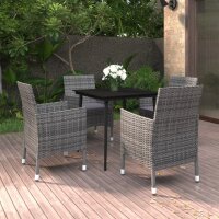 vidaXL 5-tlg. Garten-Essgruppe mit Auflagen Poly Rattan und Glas