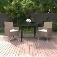 vidaXL 3-tlg. Garten-Essgruppe mit Auflagen Poly Rattan und Glas