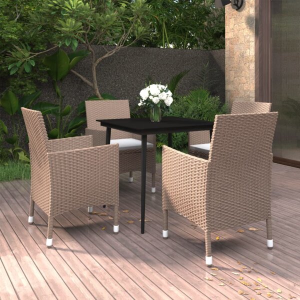 vidaXL 5-tlg. Garten-Essgruppe mit Kissen Poly Rattan und Glas