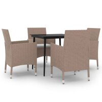 vidaXL 5-tlg. Garten-Essgruppe mit Kissen Poly Rattan und Glas