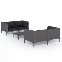 vidaXL 5-tlg. Garten-Lounge-Set mit Kissen Poly Rattan Dunkelgrau