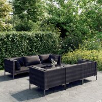 vidaXL 7-tlg. Garten-Lounge-Set mit Kissen Poly Rattan Dunkelgrau