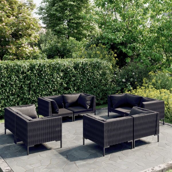 vidaXL 8-tlg. Garten-Lounge-Set mit Kissen Poly Rattan Dunkelgrau