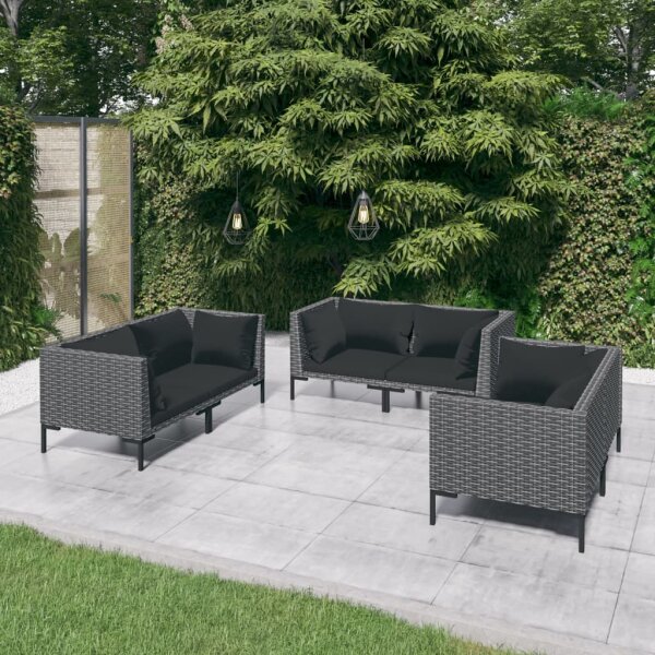 vidaXL 6-tlg. Garten-Lounge-Set mit Auflagen Poly Rattan Dunkelgrau