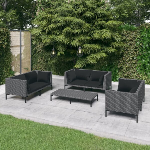 vidaXL 7-tlg. Garten-Lounge-Set mit Kissen Poly Rattan Dunkelgrau