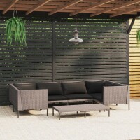 vidaXL 7-tlg. Garten-Lounge-Set mit Auflagen Poly Rattan Dunkelgrau