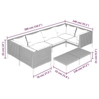 vidaXL 7-tlg. Garten-Lounge-Set mit Auflagen Poly Rattan Dunkelgrau