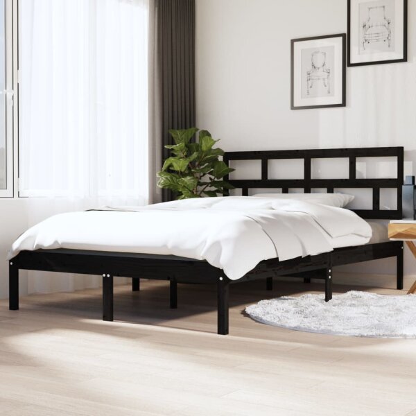 vidaXL Massivholzbett Schwarz 120x190 cm 4FT Small Double