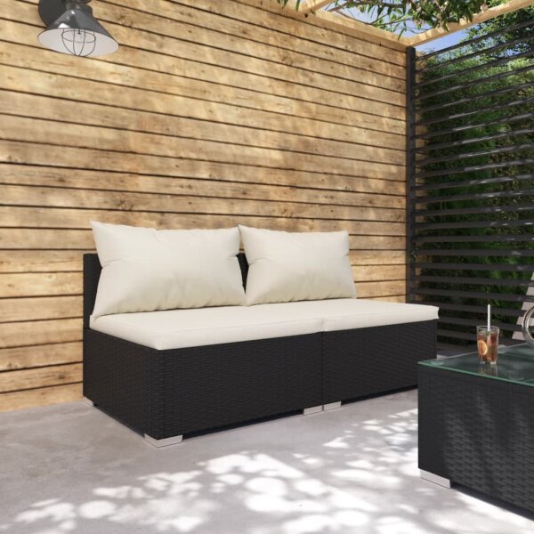 vidaXL 2-tlg. Garten-Lounge-Set mit Kissen Poly Rattan Schwarz