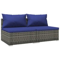 vidaXL 2-tlg. Garten-Lounge-Set mit Kissen Poly Rattan Grau