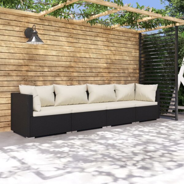 vidaXL 4-tlg. Garten-Lounge-Set mit Kissen Poly Rattan Schwarz