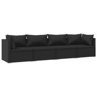 vidaXL 4-tlg. Garten-Lounge-Set mit Kissen Poly Rattan Schwarz