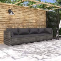 vidaXL 4-tlg. Garten-Lounge-Set mit Kissen Poly Rattan Grau