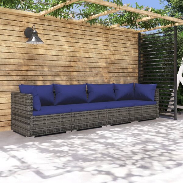 vidaXL 4-tlg. Garten-Lounge-Set mit Kissen Poly Rattan Grau