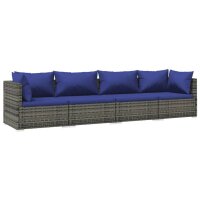 vidaXL 4-tlg. Garten-Lounge-Set mit Kissen Poly Rattan Grau