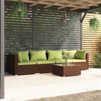 vidaXL 5-tlg. Garten-Lounge-Set mit Kissen Poly Rattan Braun