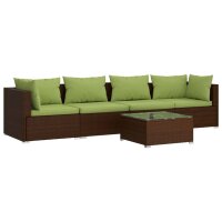 vidaXL 5-tlg. Garten-Lounge-Set mit Kissen Poly Rattan Braun