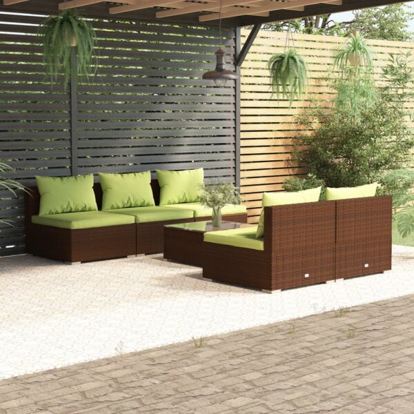 vidaXL 6-tlg. Garten-Lounge-Set mit Kissen Poly Rattan Braun