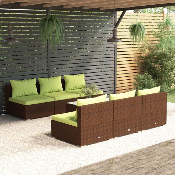 vidaXL 7-tlg. Garten-Lounge-Set mit Kissen Poly Rattan Braun