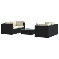 vidaXL 5-tlg. Garten-Lounge-Set mit Kissen Poly Rattan Schwarz